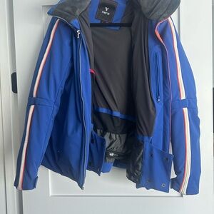 Fera Women's Blue Ski Jacket with Red and White Stripes
